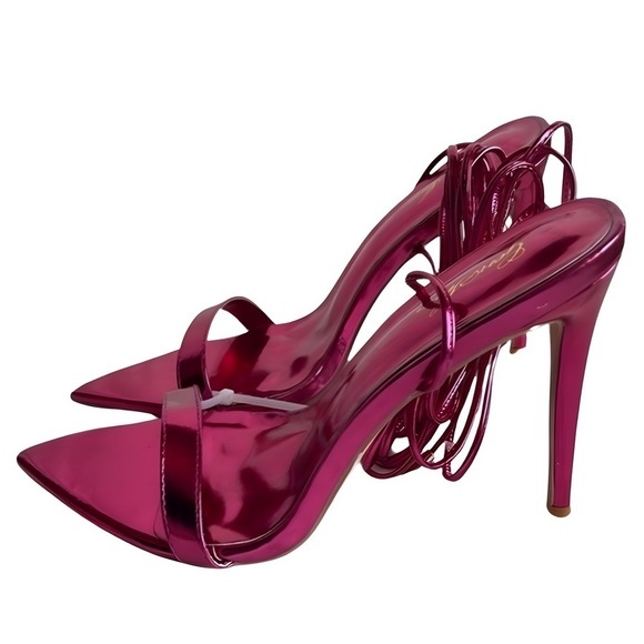 Lace-up Strappy Stilettos: Metallic Pointy High-Heeled Sandals for Women‎ 9.5 - Picture 1 of 5